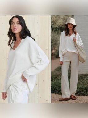 NWT JENNI KAYNE Charlie V-Neck Sweater Ivory Cashmere